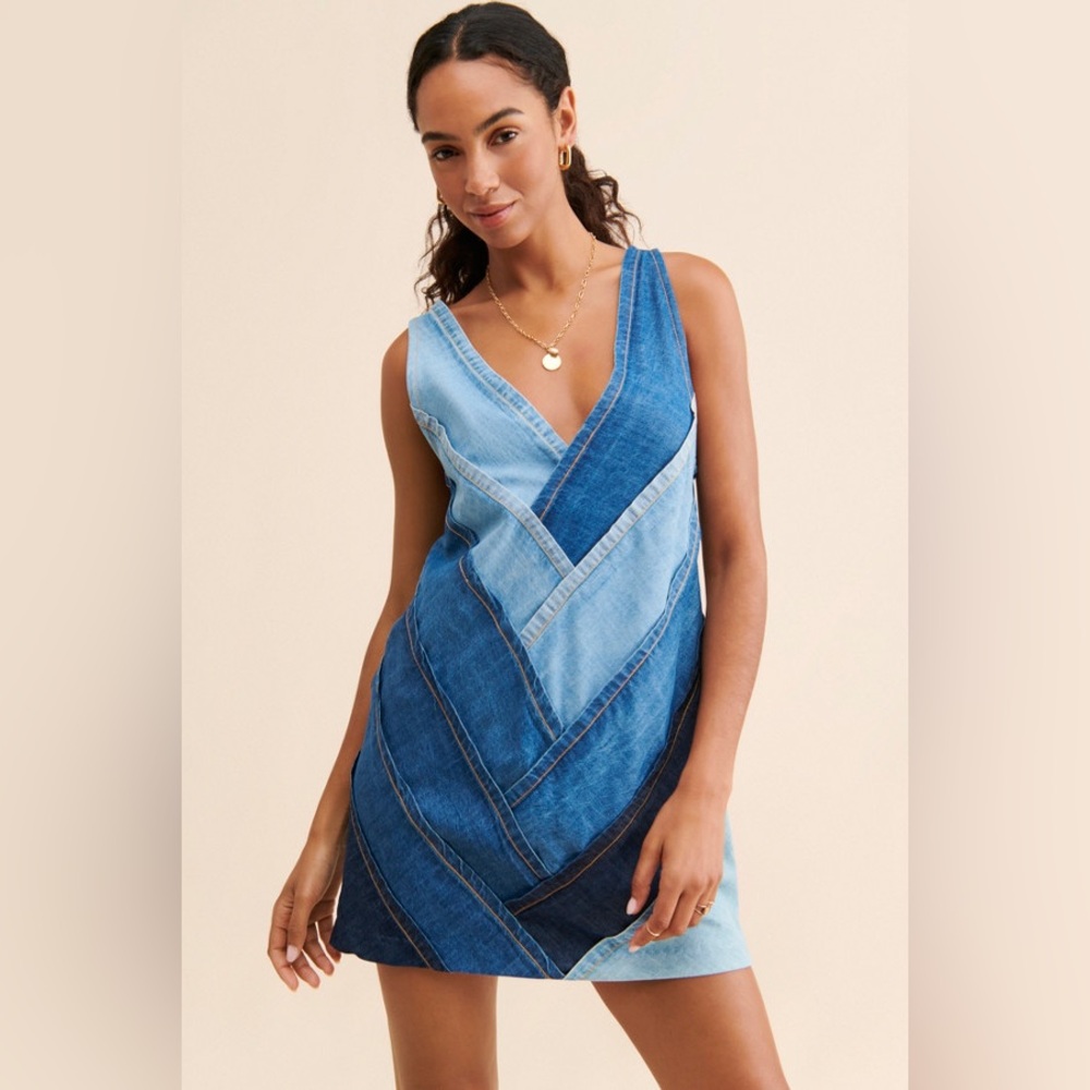 Free People Blue Denim Patchwork Dress